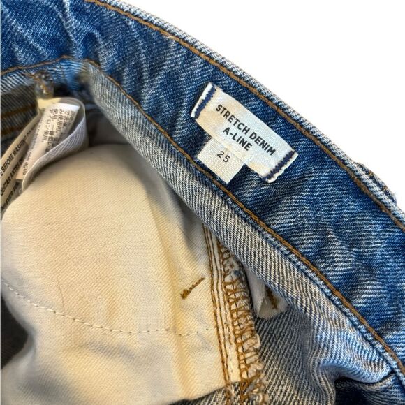 Madewell Stretch Denim A Line Snap Mini Skirt Button Front Womens Size 25 - Picture 9 of 12